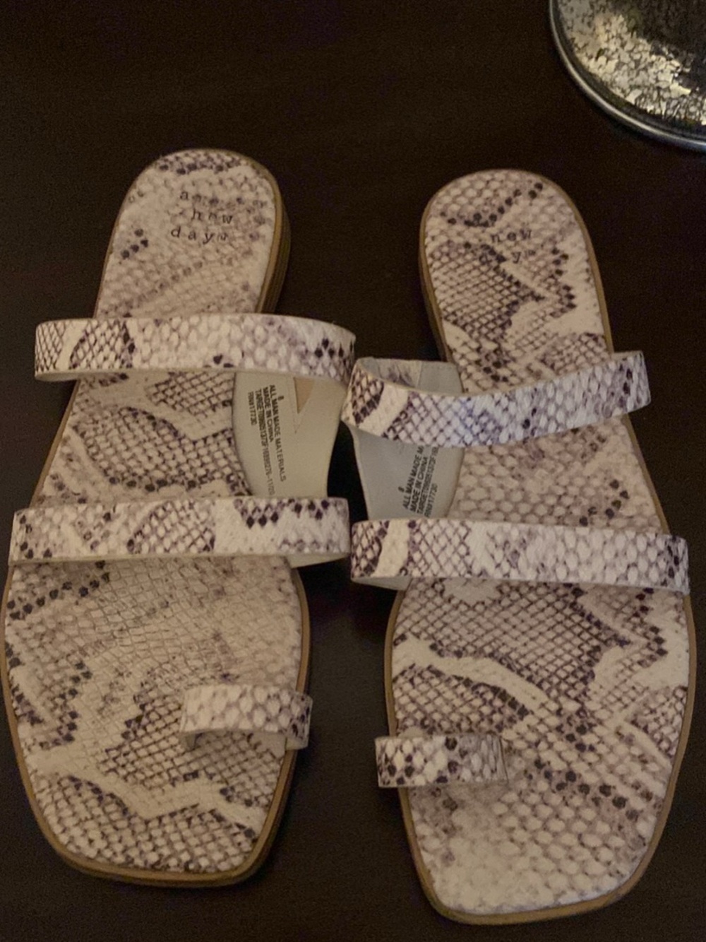 a new day Snake Print Multi-Strap Slide Sandals - White and Brown